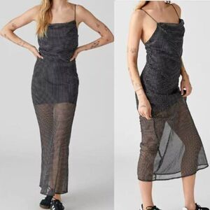 Urban Outfitters Semi Sheer Chiffon Overlay Maxi Dress‎ Cocktail Black Medium